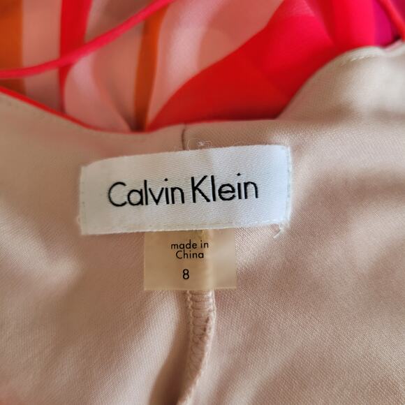 Calvin Klein Pink Geometric Print Dress Strappy Midi Handkerchief Hem Women 8 - Picture 12 of 14